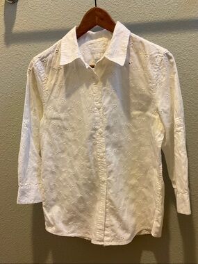 Charter Club White Cotton Button-Up Blouse